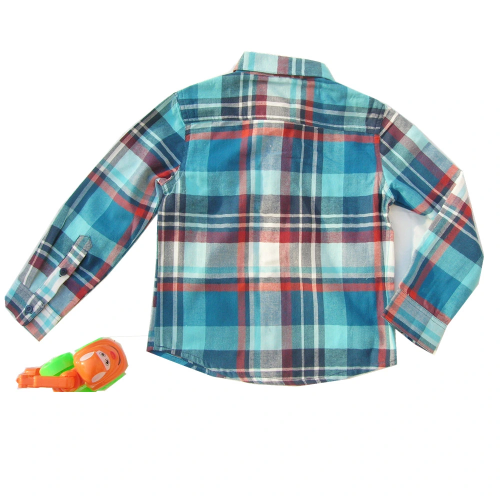 100% Cotton Plaid Yarn Dyed Kid′s Woven Long Sleeve Shirts