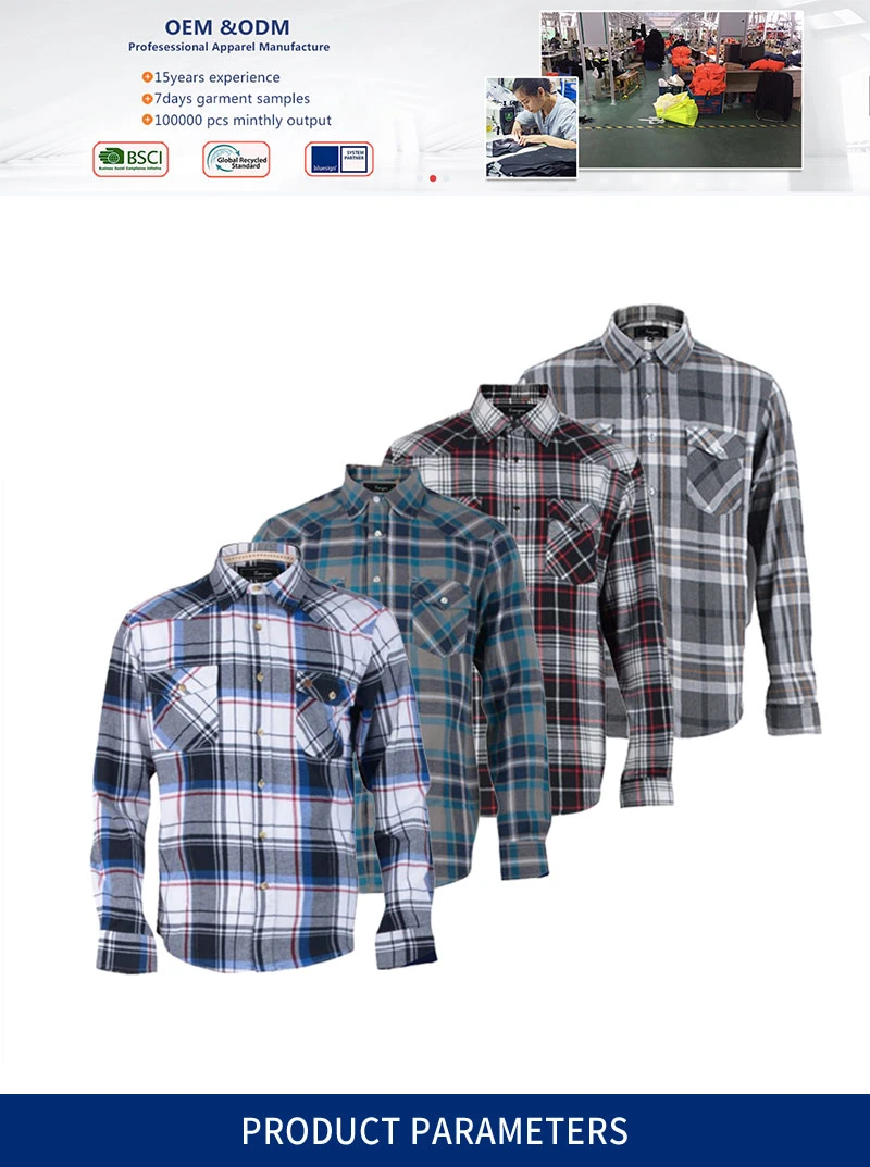 100% Cotton Full Button Shirts Long Sleeve Flannel Shirts for Men Anti-Pilling