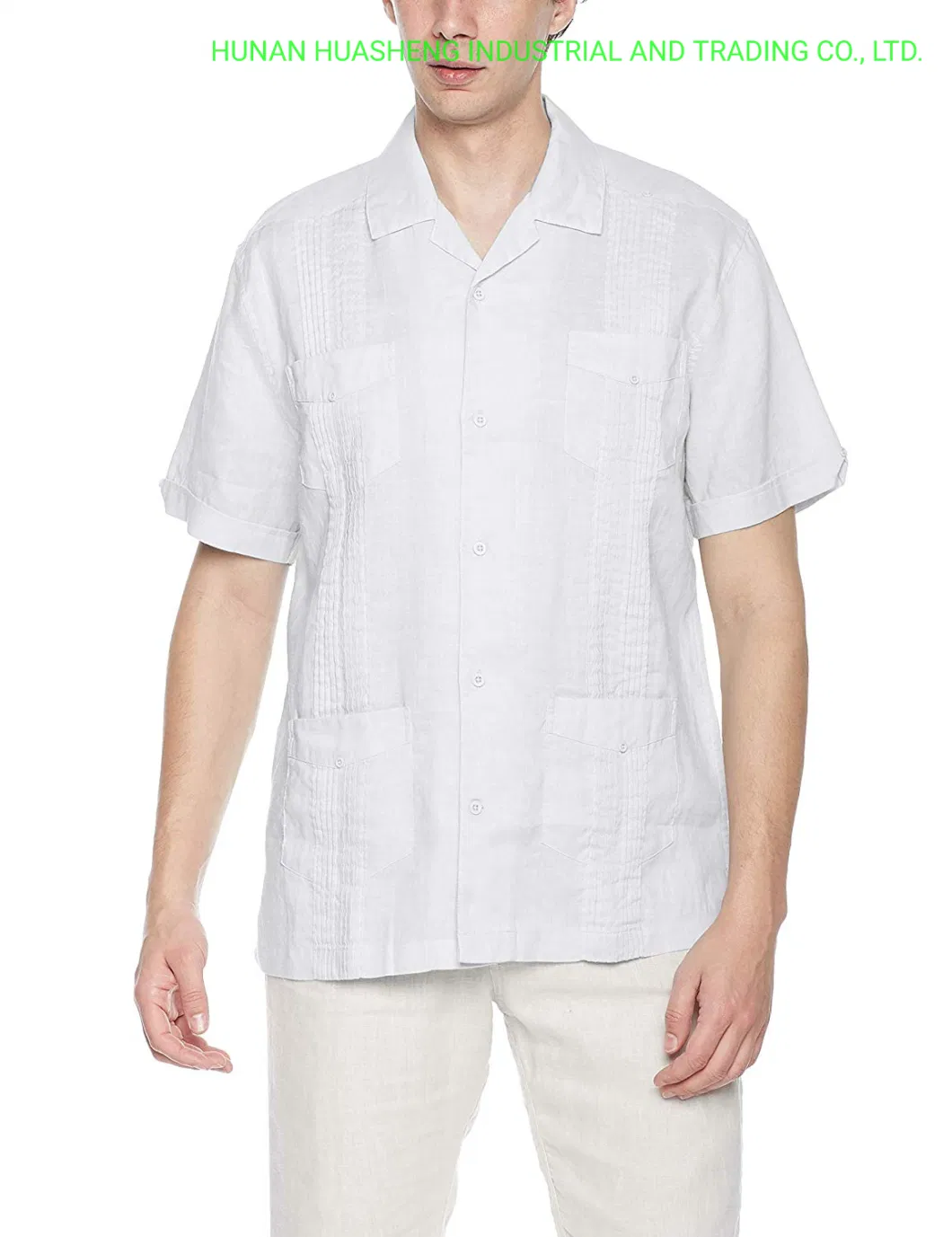 Men′s Short Sleeve 100% Ramie Cuban Guayabera Shirt