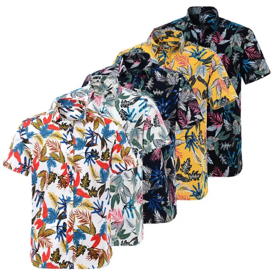 Comercio al por mayor de verano de algodón con impresión digital de camisas hawaianas de manga corta para hombres