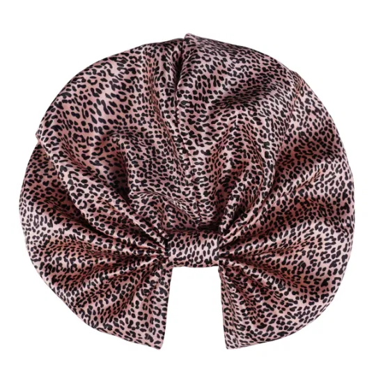 Turbante de pelo de seda 100% 6A de lujo cruzado con estampado de leopardo para mujer